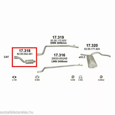 Marix 17.318 kipufogó első cső – NISSAN Primastar, Opel Vivaro A, RENAULT Trafic II