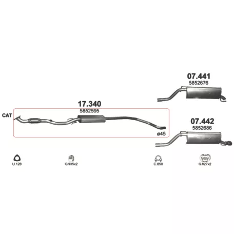 Polmo 17.340 – Opel Corsa D Középső kipufogó dob