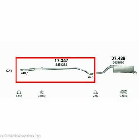 Polmo 17.347 – Opel Corsa D Középső kipufogó cső
