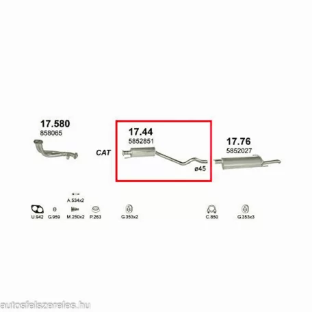 Polmo 17.44 – Opel Astra F Középső kipufogó dob