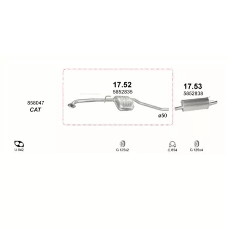 Polmo 17.52 – Opel Középső kipufogó dob