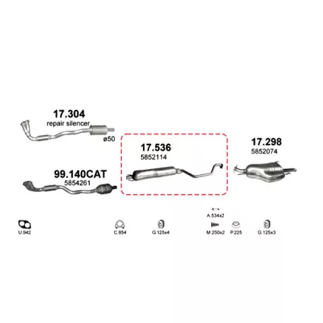 Edex 17.536 középső kipufogó dob – Opel Zafira A