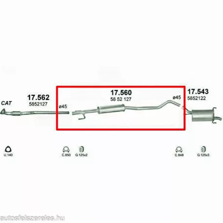 Polmo 17.560 – Opel Corsa C 1.2 Középső kipufogó dob