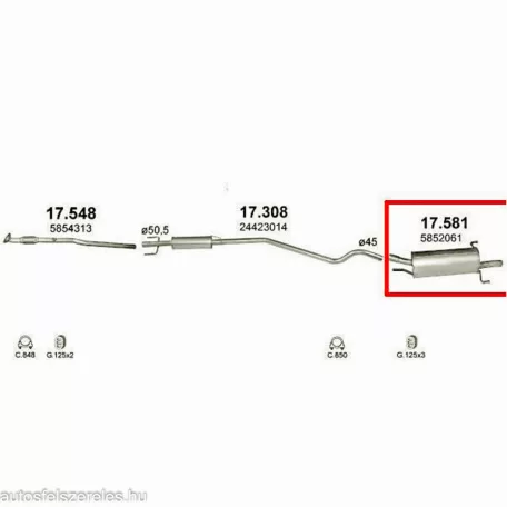 Polmo 17.581 – Opel Astra G 1.2 HB kipufogó hátsó dob