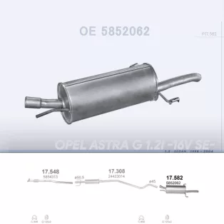   POLMO 17.582 - Kipufogó hátsó dob OPEL ASTRA 1.2 (1998-2004)