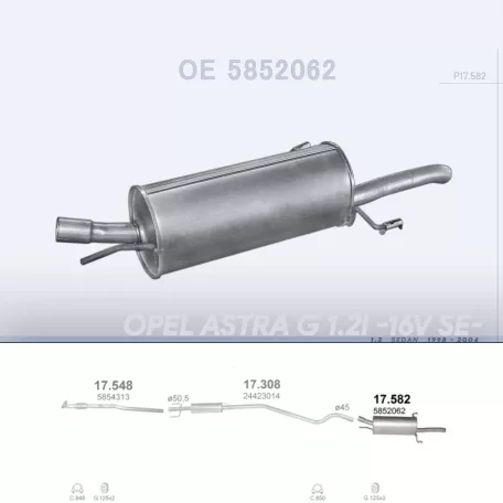 POLMO 17.582 - Kipufogó hátsó dob OPEL ASTRA 1.2 (1998-2004)