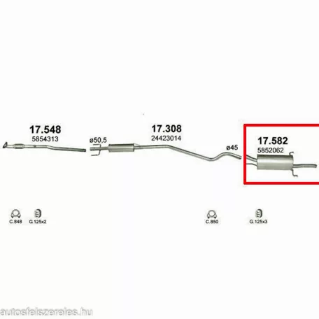 POLMO 17.582 - Kipufogó hátsó dob OPEL ASTRA 1.2 (1998-2004)