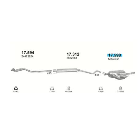Polmo 17.598 – Opel Astra G 1.6/1.8 sedan Kipufogó hátsó dob