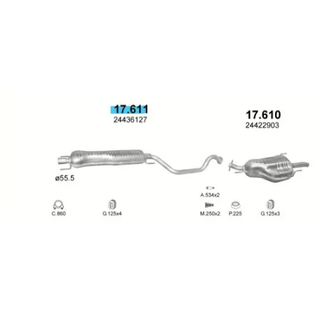 Polmo 17.611 – Opel Zafira A Középső kipufogó dob
