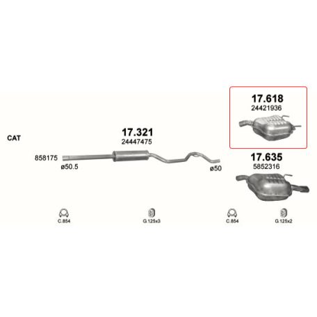 Polmo 17.618 – OPEL Kipufogó hátsó dob