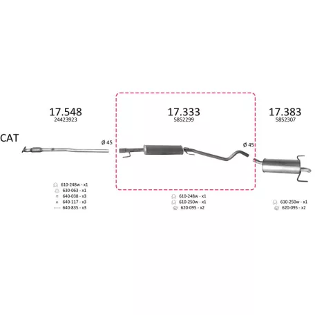 Edex 17.333 középső kipufogó dob – Opel Astra 1.2/1.4 H/GTC