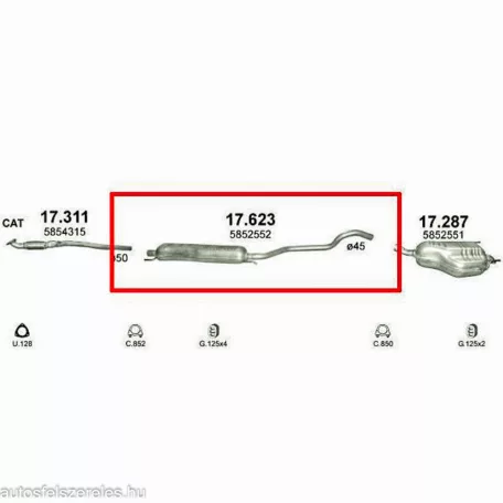 POLMO 17.623 - Kipufogó közép dob OPEL ZAFIRA 1.6, 1.8, 2.2 (2003-2010)