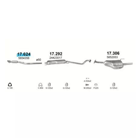 Polmo 17.624 – Opel Astra G/H /Zafira A első kipufogó cső