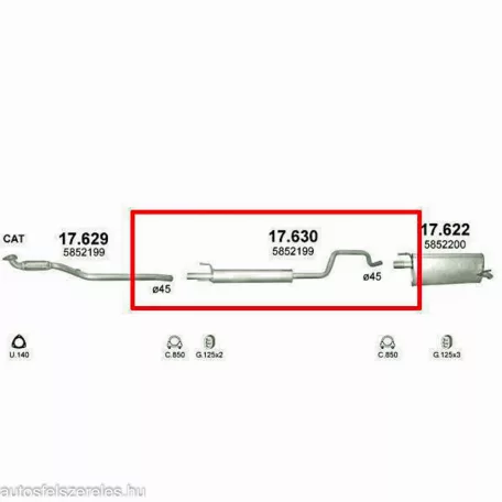 Polmo 17.630 – Opel Meriva A Középső kipufogó dob