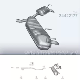   POLMO 17.68 - Kipufogó hátsó dob OPEL SIGNUM 2.0, 2.2, 3.0 D, 3.2 (2003-)