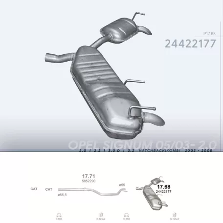 MARIX K17.68 - Kipufogó hátsó dob OPEL SIGNUM 2.0, 2.2, 3.0 D, 3.2 (2003-)