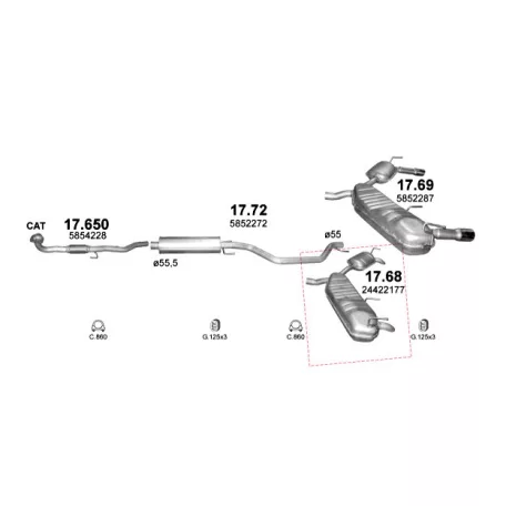 MARIX K17.68 - Kipufogó hátsó dob OPEL SIGNUM 2.0, 2.2, 3.0 D, 3.2 (2003-)