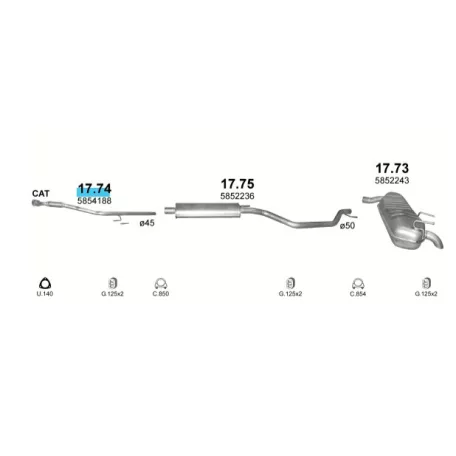 Polmo 17.74 – Opel Vectra C első kipufogó cső