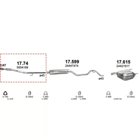 Marix 17.74 első kipufogó cső – Opel Signum, Vectra C