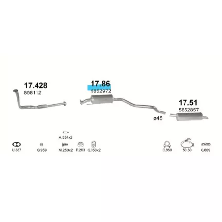 Polmo 17.86 – Opel Astra F Középső kipufogó dob