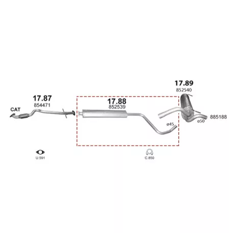 Marix 17.88 középső kipufogó dob – Opel Astra J, CHEVROLET Cruze