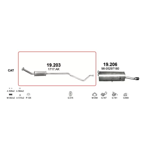 POLMO 19.203 - Kipufogó közép dob CITROEN C4 1.6 (2001-2008)