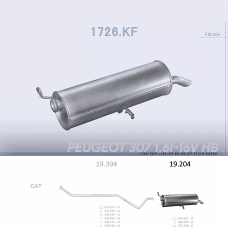 EDEX 19.204 - Kipufogó hátsó dob CITROEN C4 1.4, 1.6 (2001-2011)