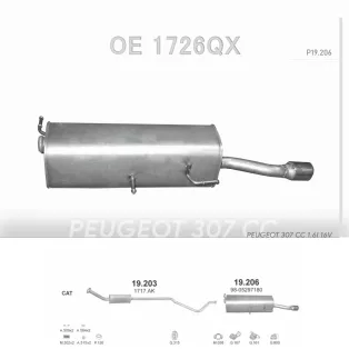   POLMO 19.206 - Kipufogó hátsó dob PEUGEOT 307 1.6 (2004-2006)
