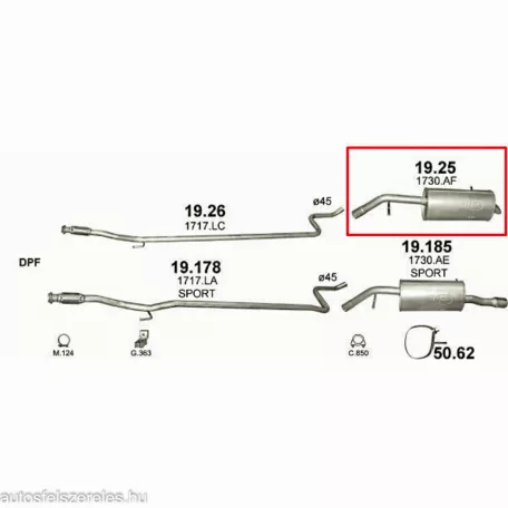 POLMO 19.25 - Kipufogó hátsó dob PEUGEOT 207 1.6 D (2006-2010)