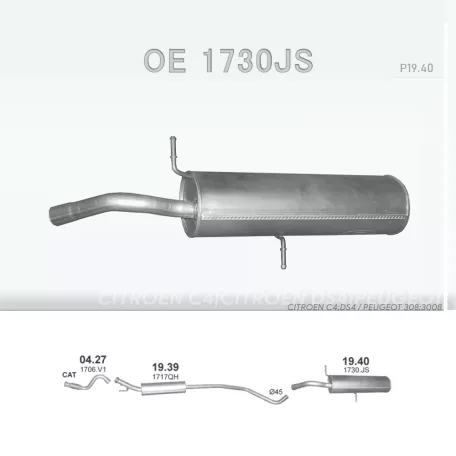 POLMO 19.40 - Kipufogó hátsó dob CITROEN C4 1.2, 1.6 (2010-2018)
