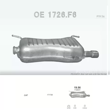 POLMO 19.56 - Kipufogó hátsó dob PEUGEOT 306 1.8, 2.0 (1993-2002)