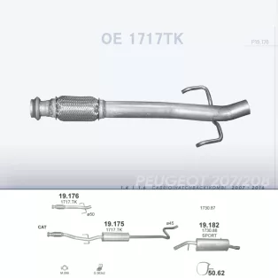   POLMO 19.176 - Kipufogó középső cső CITROEN C3 1.4, 1.6 (2007-)