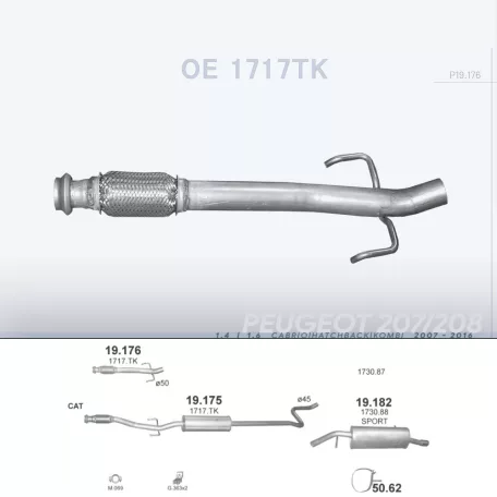 POLMO 19.176 - Kipufogó középső cső CITROEN C3 1.4, 1.6 (2007-)