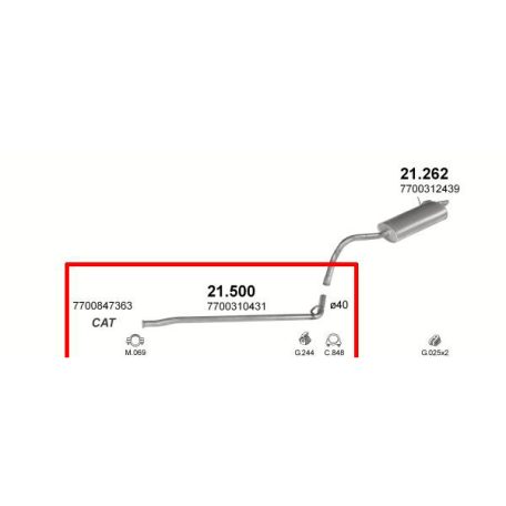 Marix 21-500 kipufogó közép cső – NISSAN Kubistar, RENAULT Kangoo I