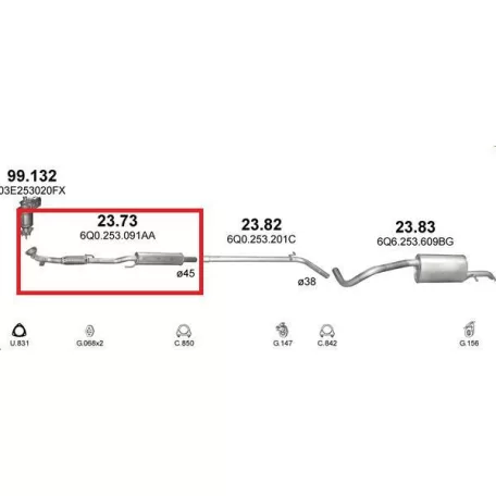 MARIX K23.73 - Kipufogó első cső SEAT IBIZA 1.2, 1.2 LPG (2005-2015)