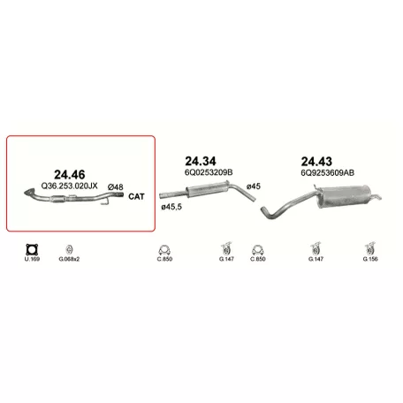 MARIX K24.46 - Kipufogó első cső SEAT IBIZA 1.4, 1.6 (2006-2015)