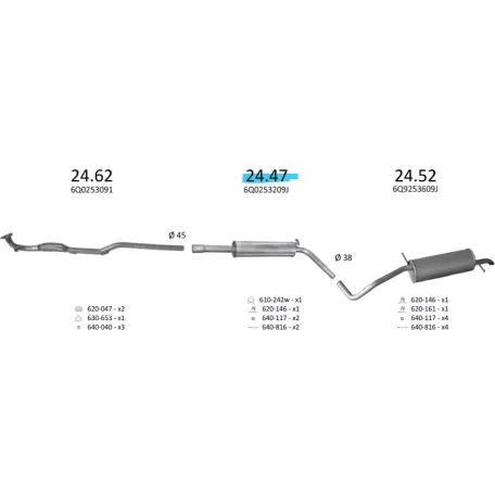EDEX 24.47 - Kipufogó közép dob SEAT IBIZA 1.2 (2001-2011)