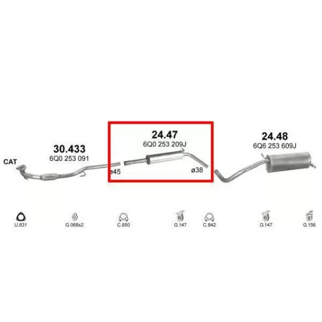 MARIX K24.47 - Kipufogó közép dob SEAT IBIZA 1.2 (2001-2007)