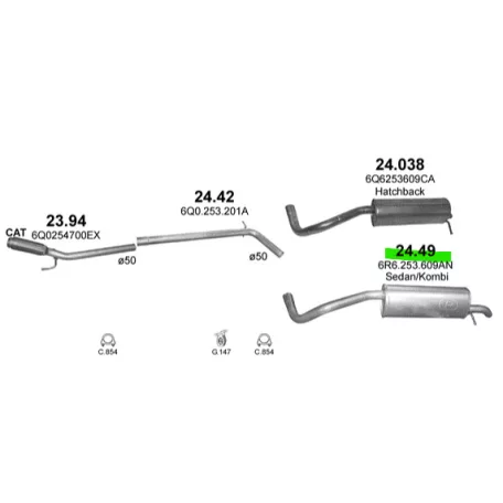 POLMO 24.49 - Kipufogó hátsó dob SEAT IBIZA 1.2 D, 1.4 D, 1.6 D, 1.9 D (2005-)