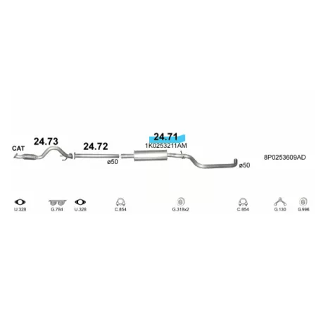 POLMO 24.71 - Kipufogó közép dob AUDI A3 1.2, 1.6 (2003-2015)
