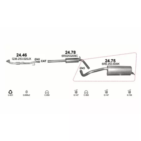 POLMO 24.75 - Kipufogó hátsó dob SKODA FABIA 1.4, 1.6 (2009-)