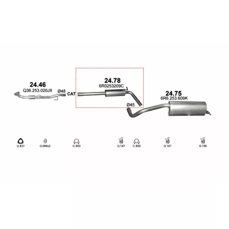MARIX K24.78 - Kipufogó közép dob SKODA FABIA 1.4, 1.6 (2009-2015)