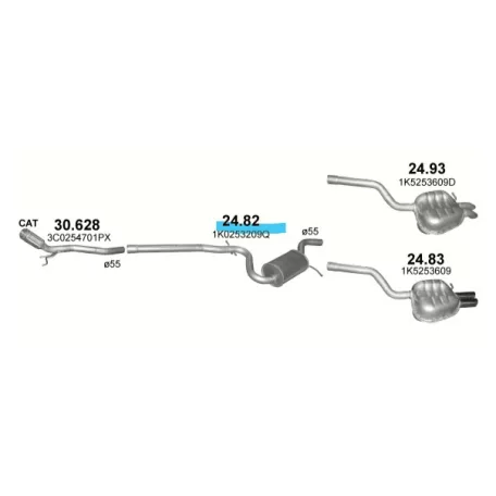 POLMO 24.82 - Kipufogó közép dob SKODA OCTAVIA 2.0 D (2004-2013)