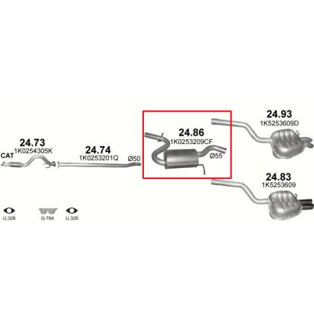 Polmo 24.86 – SKODA Középső kipufogó dob