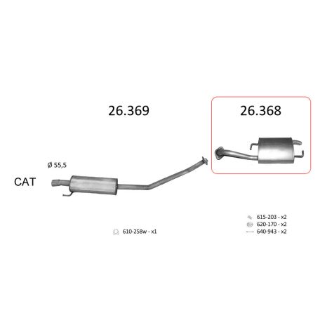 Edex 26-368 hátsó kipufogó dob – TOYOTA Corolla (E120/E130), Corolla Verso (E121)