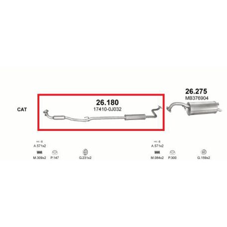 Marix 26-180 középső kipufogó dob – TOYOTA Yaris (XP10)