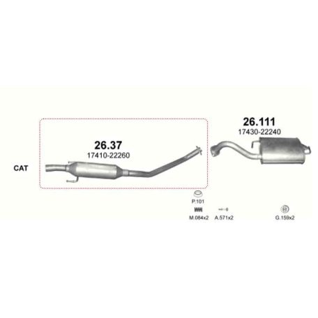 Marix 26-37 középső kipufogó dob – TOYOTA Corolla (E120/E130), Corolla Verso (E121)