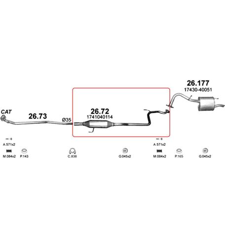 Polmo 26.72 – TOYOTA Középső kipufogó dob