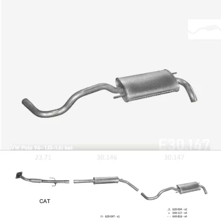 EDEX 30.147 - Kipufogó hátsó dob VW POLO 1.0, 1.3, 1.4, 1.6 (1994-2001)
