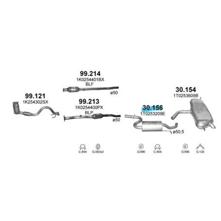 Marix 30-156 középső kipufogó dob – VW Touran I